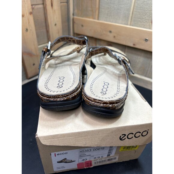 Ecco Womens Living Thong Sandals EU 40 US 9-9.5 Brown Croc Embossed Leather - Picture 6 of 8